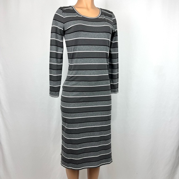 Toad & Co Montclair Striped LS Midi Dress Gray Outdoor Hiking Stretch Womens XS - Picture 1 of 13